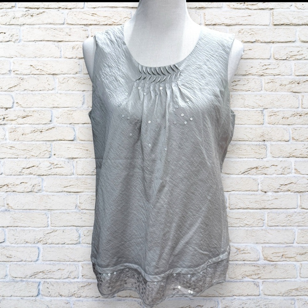 Coldwater Creek Elegant Sequin Embellished Grey Beige Tank Top Size M 10-12